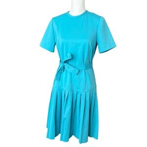 VTG 90s turqouise teal short sleeve country customs dress pleated belted